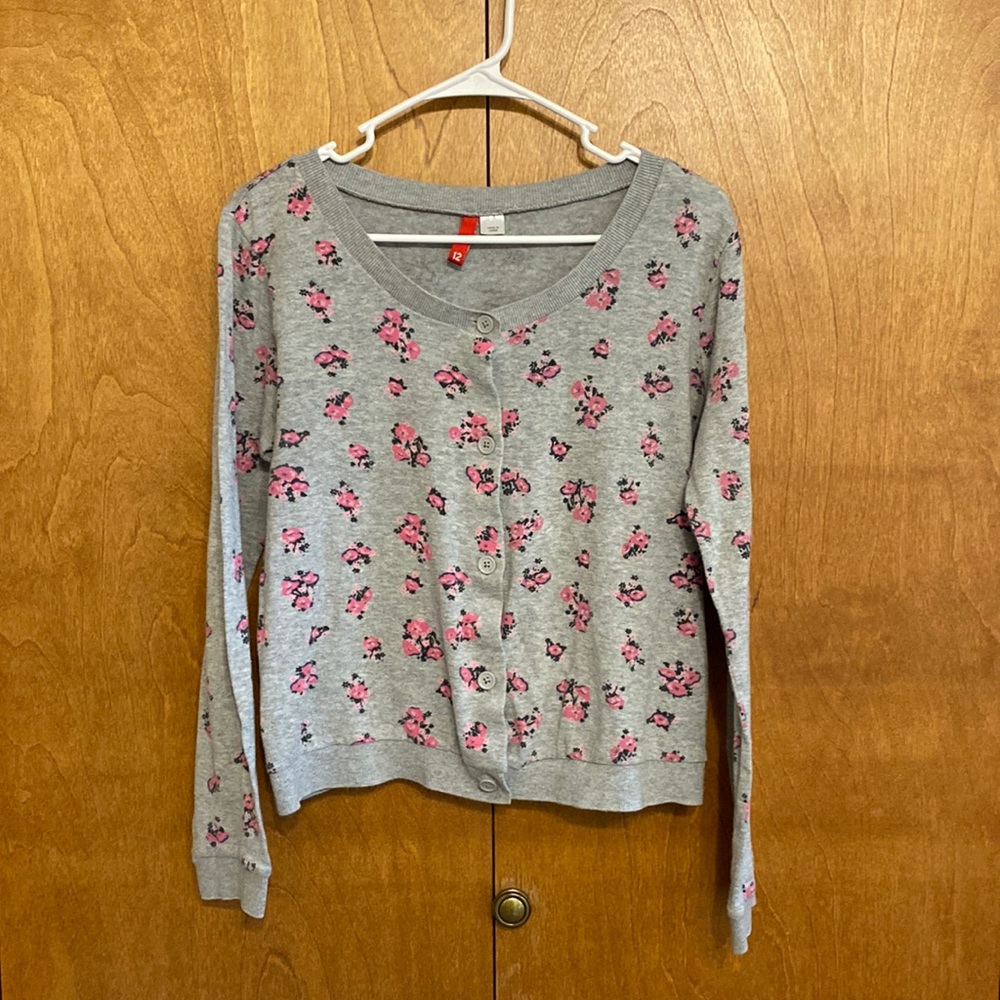 H&M crew neck floral sweater cardigan grey size 12